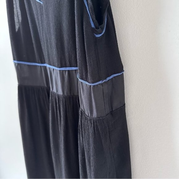 [SOLD] MAJE The Ruben Black & Blue Trim Silk Sleeveless Chiffon Dress Size M - Picture 6 of 14